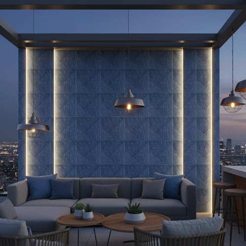 Image of Kayra Decor PVC Panel for Wall - Fluted Design Electric Blue Color 19.7 inch x 19.7 inch (Pack of 40) - Covers 107.80 Sq. Ft.