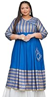Yash Gallery Women's Plus Size Rayon Stripe Printed Anarkali Kurti (1527PLYKBLUE, Blue, 5XL)