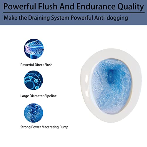 Macerating Toilet System | Macerator Pump With 4 Water Inlets, White & Two-Piece Upflush Toilet For Basement, Including Round Bowl, Water Tank #TOP5