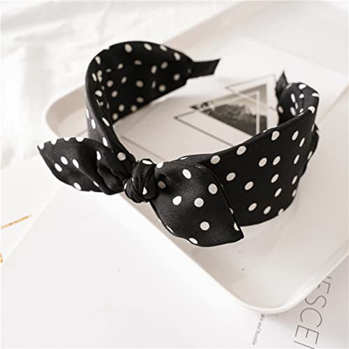 scicent Black Headband Polka Dot Print Hair Bands for Women Bow Knotted Hairband Twisted Headwrap Wide Head Band Girls Hair Accessories 10 - Image 2