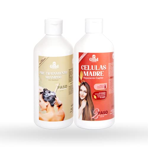 Gold DIAMOND - Kit de Células Madre (Mediano, 500 mL) - Alisado Brasileño Profesional - Reparación Capilar para cabellos Finos, Débiles y Quebradizos.