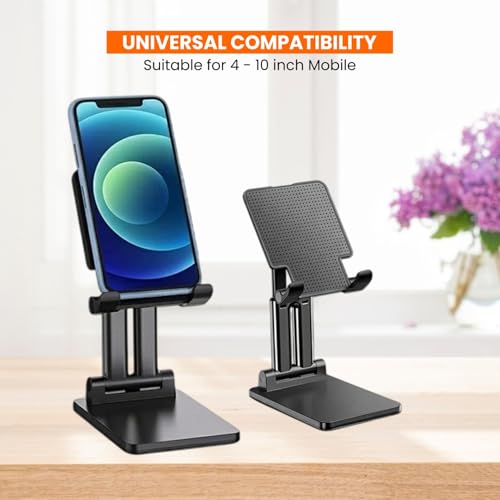 Image of Dyazo Adjustable Mobile Stand | Foldable & Portable Phone Holder with Multi-Angle & Height Adjustment | Stable Non-Slip Base | Compatible with All Smartphones & Tablets (4-10 inch) - Black