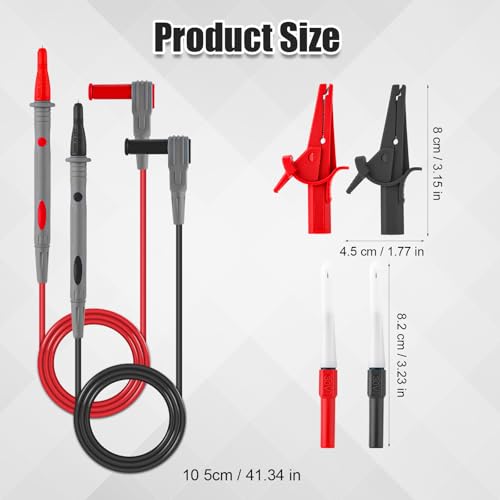 Image of 6pcs Multimeter Automotive Test Leads Kit, Banana Plug Test Leads Hook with Needle Probe, Meter Leads Kit with 4mm Alligator Clips & Wire Piercing Probe Clip Part for Fluke Multimeter Testing