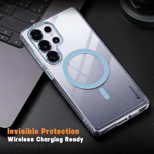 Image of KARWAN Crystal Clear Transparent Back Cover Case with Camera Protection,Compatible with Samsung S24 Ultra, Anti Yellow Clear Shockproof Scratch Resistant Case with Magnetic MagEaze Wireless Charging