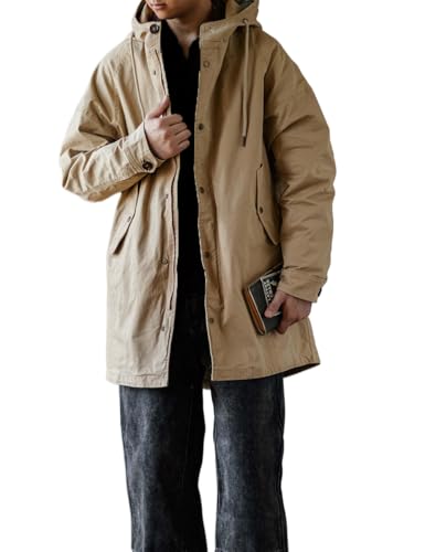 Dcincell Men's Hooded Parka M51 Military Field Jacket Fashion Fishtail Outwear Coat Windbreaker, Khaki, XLarge