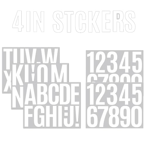 YTPZCL Letter Stickers 6 Sheets White 4 inch Vinyl Waterproof Stickers, Large Decals House Numbers for Signs Doors Business Address Numbers, DIY Crafts Art Making