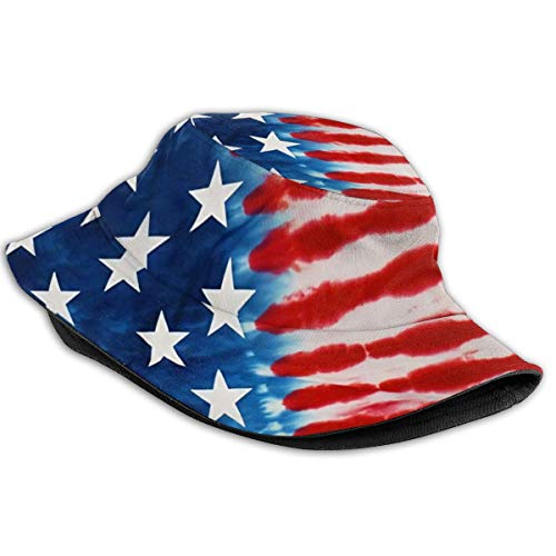 American Flag Tie Dye Bucket Hat For Women Men Fisherman Hat Packable Sun Cap For Beach Travel #TOP1