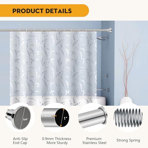 Shower Curtain Rod 1" Diameter 17-61 Heavy Duty Shower Rod Spring Adjustable Tension Curtain Rod Non-Threaded No Drill Stainless Steel Non Slip for Bathroom Window Closet Outdoor Silver — view 5