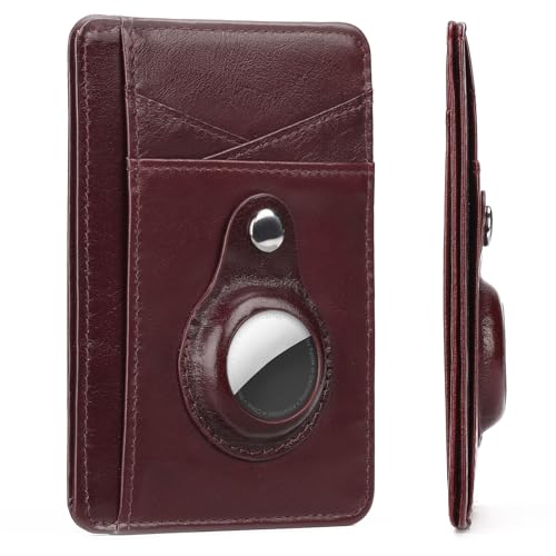 Slim AirTag Wallet Genuine Leather Minimalist Front Pocket RFID Blocking Money Clip Wallet for Men Women Lightweight Credit Card Holder