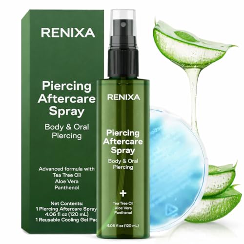 Piercing Aftercare Spray - Sterile Saline Solution for Piercings with Panthenol & Tea Tree Oil for Piercing Bumps Lip, Body, Nose Rings, & Ear Piercing Cleaner Keloid bump removal