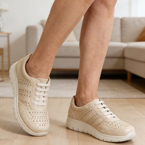 CLEIKS Freizeitschuhe Damen Bootsschuhe Damen Leicht Pflegeleicht für Outdoor Spaziergang Wandern (Beige, 39 EU, WCL260333-7)