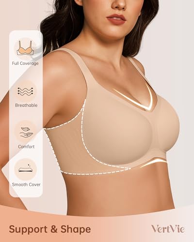 Vertvie Bras for Women No Underwire Wireless Support Bra Underarm-Smoothing Seamless Push Up Full Coverage T-Shirt Sports Bra2