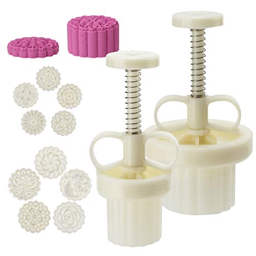 Moon Cake Mold Set Chinese Mid-autumn Festival 5pcs 35g Cookie Stamps + 5pcs 83g Cookie Press Mooncake Mold, Thickness Adjustable DIY Decoration Hand Press Cutter Cake Mold - Thumbnail 2