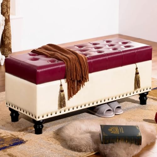 Tabouret Ottoman en cuir vert avec rangement | 100x45x42 cm