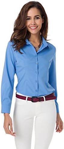 Womens Basic Long Sleeve Button Down Shirts Simple Pullover Stretch Formal Casual Shirt