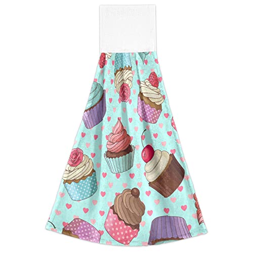 Bolaz Cupcake Hanging Kitchen Towel Dessert Hand Towel 2 Pcs Absorbent Hanging Tie Towels For Bathroom Laundry Room Kitchen 12 X 17 Inches #TOP1