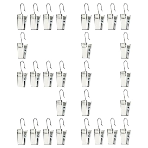 WANXIANG 50 Pcs Metal Curtain Clips Shower Curtain Clips Christmas Light Clips Mini Clothespins for Photos Light Clips for Outside String Lights (Silver)