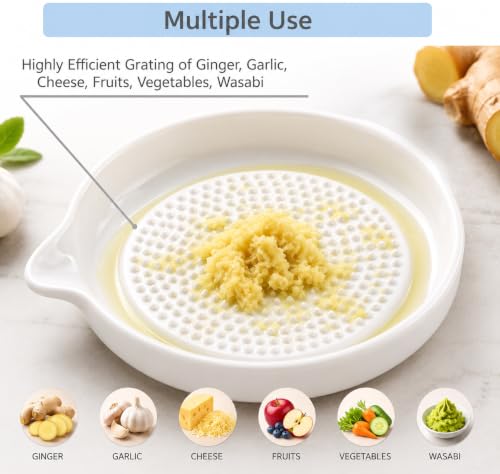 Image of Homeze Premium Ceramic Garlic Grater Plate with Cleaning Brush | Easy Clean Ginger Grinder & Garlic Crusher for Kitchen | Non-Slip Durable Grating Dish