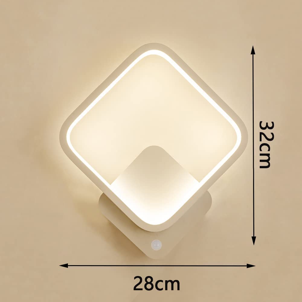 Wandlampe mit Bewegungsmelder Innen LED 18W Modern Wandleuchte aus Aluminium Weiß Wandlicht mit Bewegungssensor 3000K Wandbeleuchtung für Flur Korridor Treppenhaus Balkon Wohnzimmer Schlafzimmer Lampe