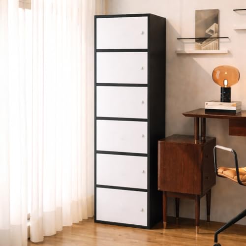 LERIMO Wooden Wardrobe Almirah for Bedroom & Kids – 6 Door Clothes Storage Cupboard | Wooden Wardrobe Cabinet for Clothes, Toys & Accessories | Modern Storage Almirah (Black, 6-Layer)