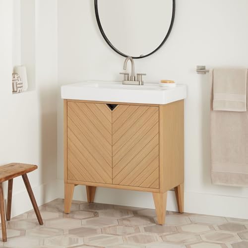 Signature Hardware 483700 Fircrest 30" Single Vanity Cabinet Set with Oak Cabinet, Vitreous China Vanity Top and Rectangular Integrated Vitreous China Sink - 4" Faucet Holes - Sandy Oak