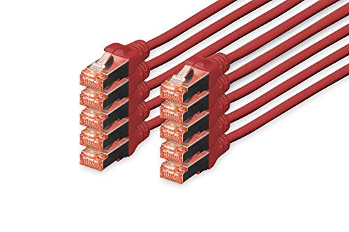 Digitus CAT 6 S-FTP Patch Cord, Cu, LSZH AWG 27/7, Length 0.5 m, 10 Pieces, Color red
