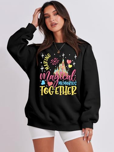Myhalf Oversized Magic Kingdom Sweatshirts Women: Magical Castle Graphic Shirts Funny Letter Print Long Sleeve Crewneck Tops Black thumb #2