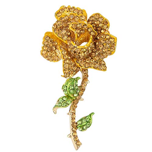 EVER FAITH Women's Austrian Crystal Blooming Rose Flower Leaves Brooch Yellow Gold-Tone