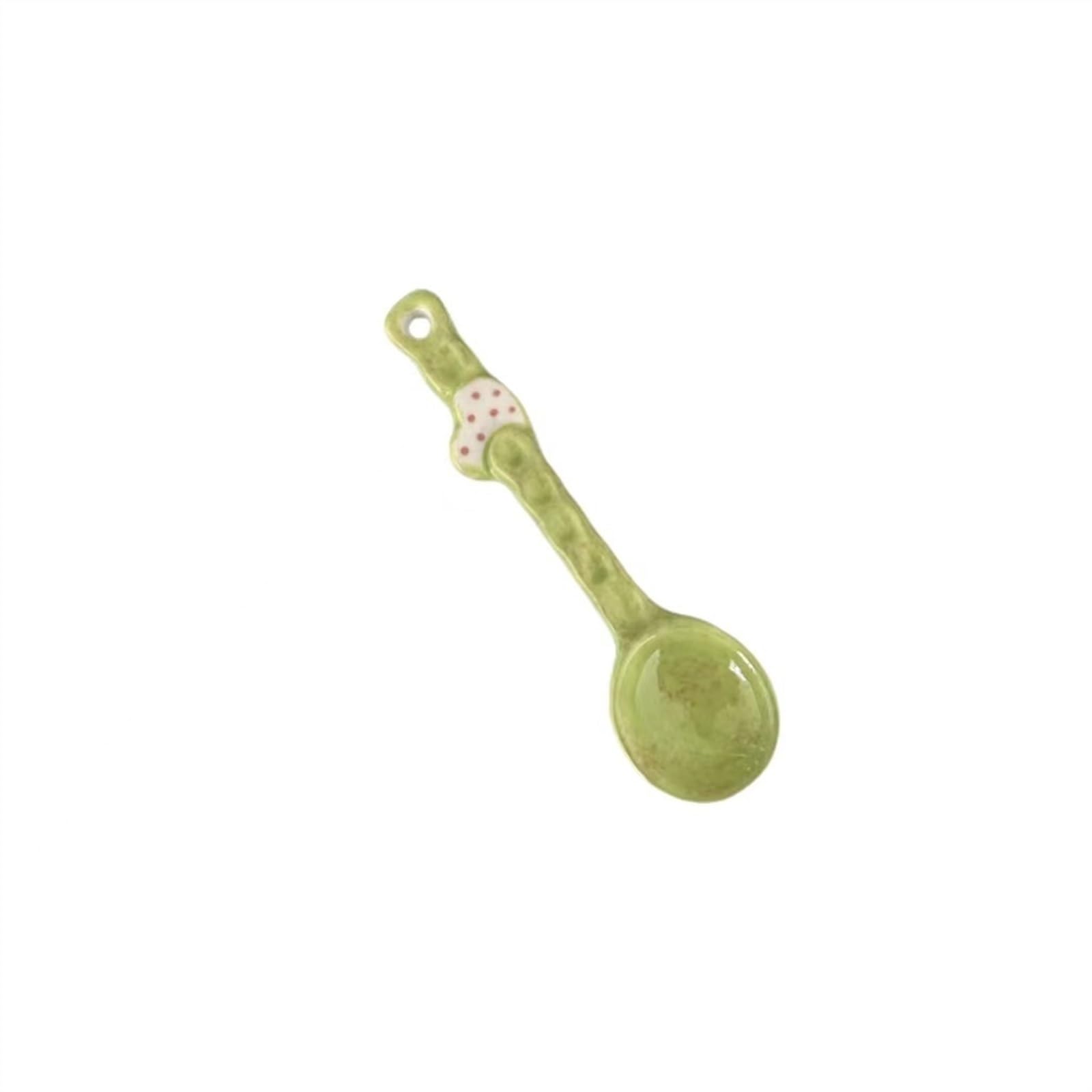 Cuillères à Soupe Mignonnes en céramique, Lot de 2, céramique sûre, idéales for Les Desserts, Le Petit-déjeuner, Les soupes et Les Glaces.(Green)