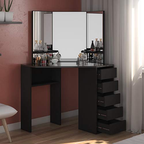 Roomsmart Beauty Corner Makeup Vanity Table Black Makeup Desk with