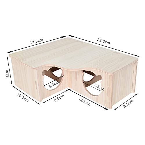 Tolenre Hamster Holzhaus, Holz Hamsterhaus, Hamster Haus, Hamster-Versteckhaus Holz, Hamster Eckhaus, für Kleine Haustiere Chinchilla Ratte, Zwerghamster, Rennmäuse, Stachelmäuse (22.5 * 17.8 * 8cm)