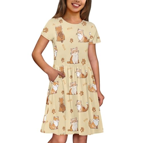 Image of Short Sleeve Dress for Girls with Pockets Cute Toddler Girl Clothes Summer 2-12