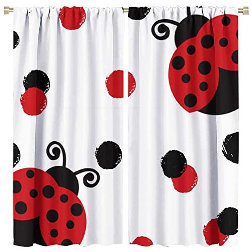 Cute Red Ladybug Blackout Curtains for Bedroom,Watercolor
