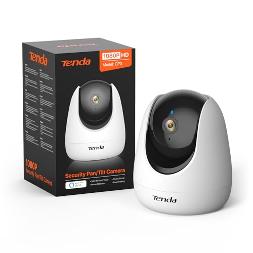 Tenda Caméra Surveillance WiFi Intérieure CP3, Caméra Bébé/Animaux de Sécurité 1080P, Audio Bidirectionnel, Caméra 360°, Détection de Mouvement, Vision Nocturne, Alarme Sonore et Lumineuse, Alexa