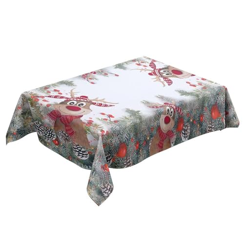 Mantel navideño 80cmx120cm Rojo Verde Alce Nariz Roja Impreso Patrón Navidad Alce Mantel Rectangular Mantel de Cocina Banquete Acción de Gracias Decoración de Fiesta de Cumpleaños