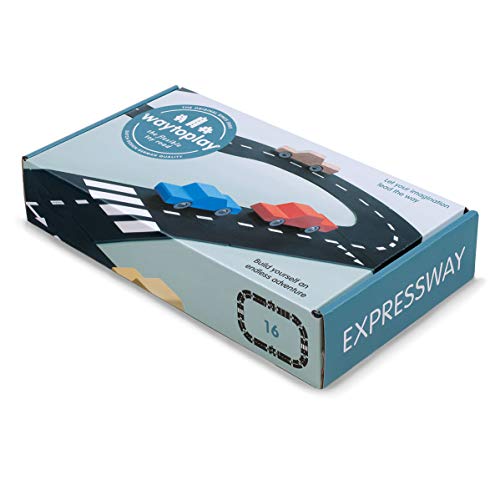 waytoplay 16 - Carretera de Juguete Flexible de con 16 Piezas, Color Negro con Rayas Blancas