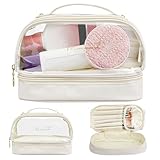 Doppellagige Ausführung: Das Kosmetiktasche ist in zwei Bereiche unterteilt. Die obere Ebene hat eine große Öffnung für einen einfachen Zugang und bietet Platz für Hautpflegeprodukte, flüssige Foundation usw. Die untere Ebene ist ein Kosmetikfach für Lidschatten, Schminkpinsel, Eyeliner und mehr. Dieses praktische Design sorgt dafür, dass die Kosmetika ordentlich organisiert sind und den täglichen Anforderungen entsprechen