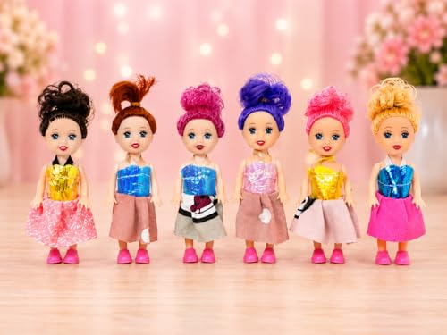 Image of Mini Fashion Dolls for Girls, Multicolor Princess Doll Set, Pack of 6