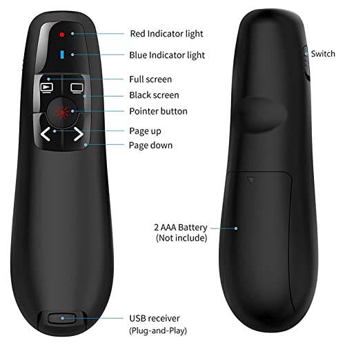 Clicker do Powerpoint - 2.4GHz Wireless PowerPoint Presentation Remote com Red Pointer, Faixa de Con