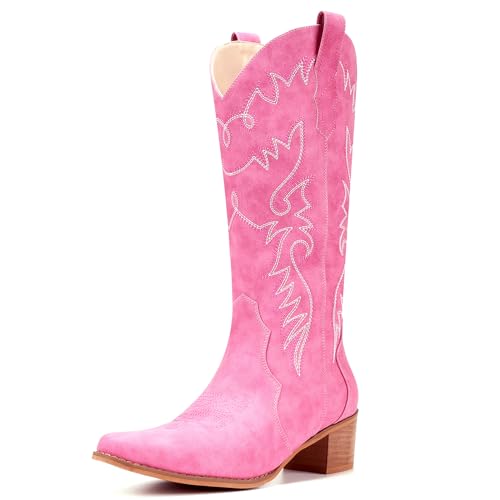 Image of IXU Cowboy Boots Women Pointy Toe Women's Mid Calf Western Cowgirl Boots