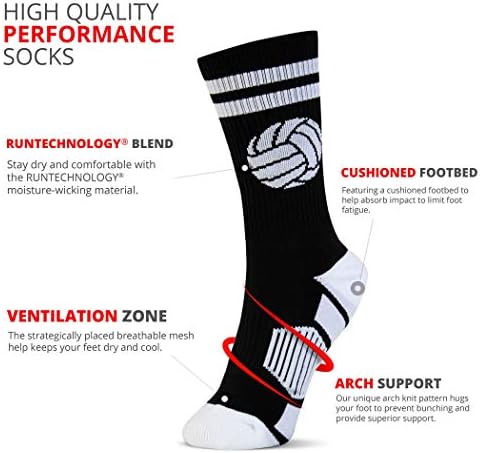 ChalkTalkSPORTS Volleyball Performance Crew Socks - Classic Ball - Youth & Adult - Multiple Colors - Volleyball Mid-Calf Sock