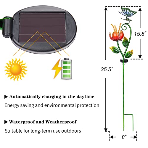 Afirst Solar Garden Lights Outdoor Decorative - Solar Garden Stake Butterfly Tulip Decorative Outdoor Lights Pathway Solar Light For Yard Lawn Patio Porch Decorations (Orange) #TOP2