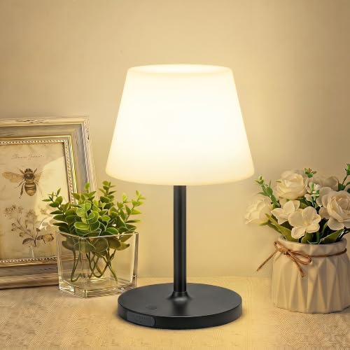 Image of LUTEC Shower Lamp Waterproof, 6000mAh Rechargeable Cordless Table Lamp with 3 Color Temps and Stepless Dimming, Touch Control & Portable LED Nightlight for Bathroom, Desk, Outdoor(Black)