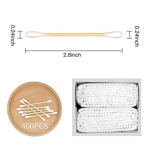 Meipo Cotton Swab For Ears Double Round Thick Cotton Tips With Strong Wooden Sticks For Makeup Or Nails Natural Cotton Bud 3 Inch,One Small Box (1Pack 400 Count) #TOP18