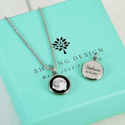 Custom Birth Moon Phase Necklace Jewelry with Gift Box; Special Day Jewelry; Glowing Moon Phase Pendant; Personalized Gift for Birthday, Anniversary, Special Date Necklace2