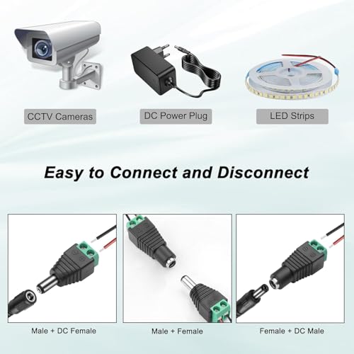 Image of MX DC Female Connector for 4+1 Cable (RT-4 Type) - 5.5mm x 2.1mm Power Socket with Screw Terminal - Pack of 20 - Adapter for CCTV Camera, LED Strip, Router, and 12V Devices