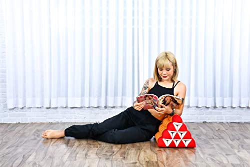 Image of Leewadee Triangle Cushion - Comfortable Backrest for TV or Reading, Incline Pillow for Relaxing Made of Kapok, 20 x 13 x 13 inches, Orange Red