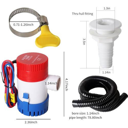 image for Lxngyi 12v 1100GPH Boat Bilge Water Pump, 1-1/8 Inch Dia Bilge Pump Pl
