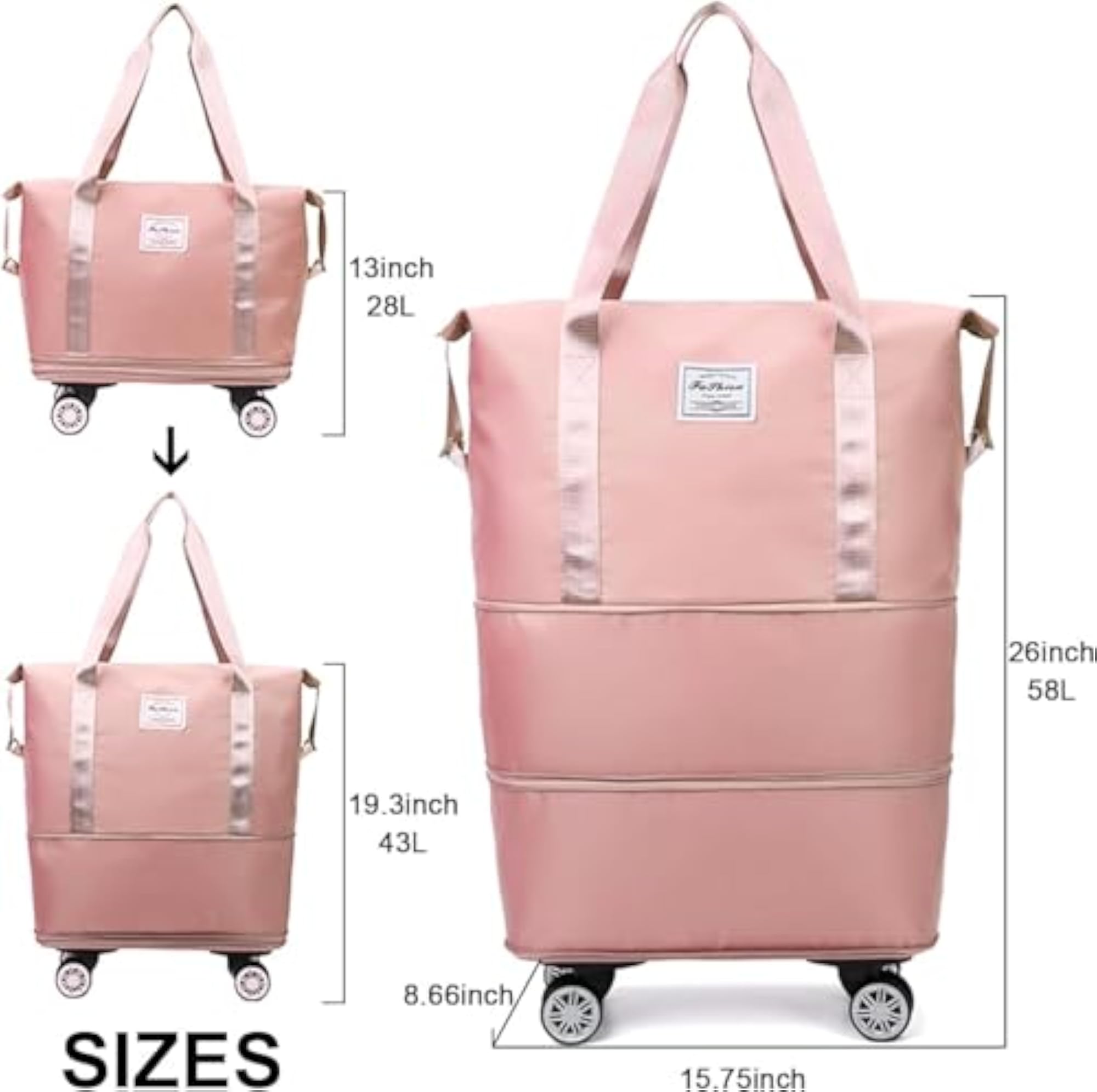 Rolling Duffle Bag with Wheel, Expandable Travel Bag