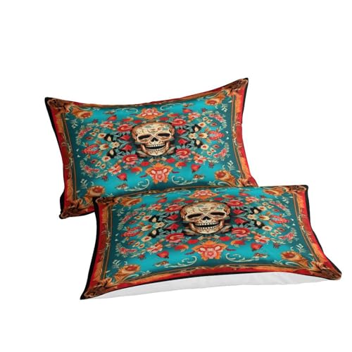 Housses de couettes crâne de fleurs 3D en microfibre zippée douce lit double 200x200 - 6